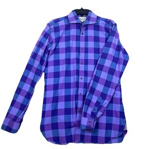 Ted Baker Endurance Men's 15.5 34/35 Purple Check Long Sleeve Cotton Dress Shirt
